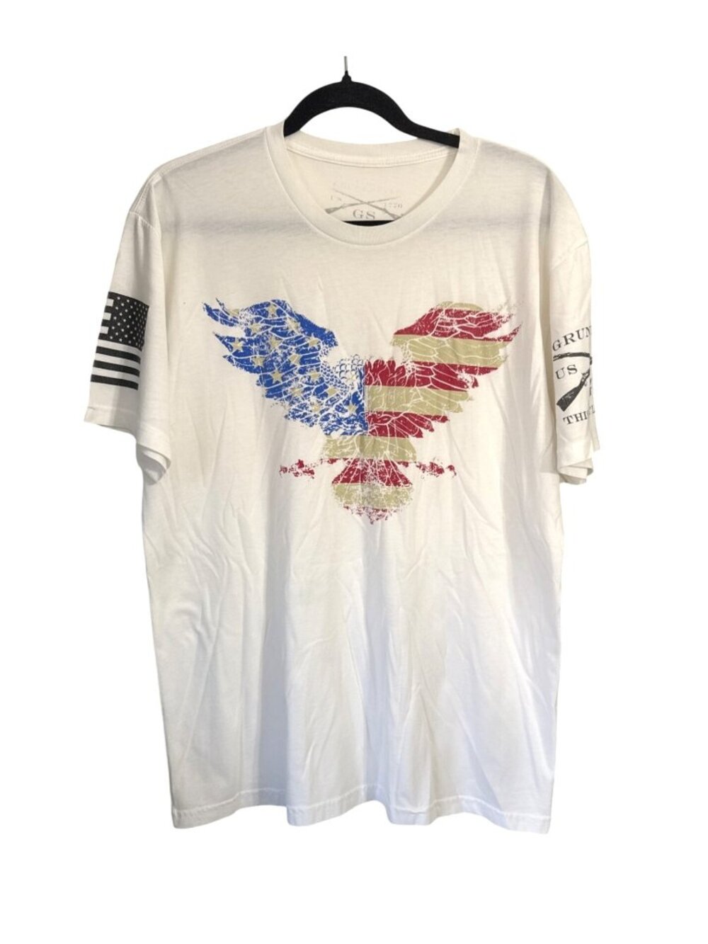 Grunt Style White Patriotic T-Shirt With American Flag Eagle Print Size Large